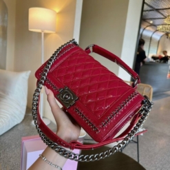 Túi Chanel Viền Xích Cao Cấp Màu Đỏ Da Bóng